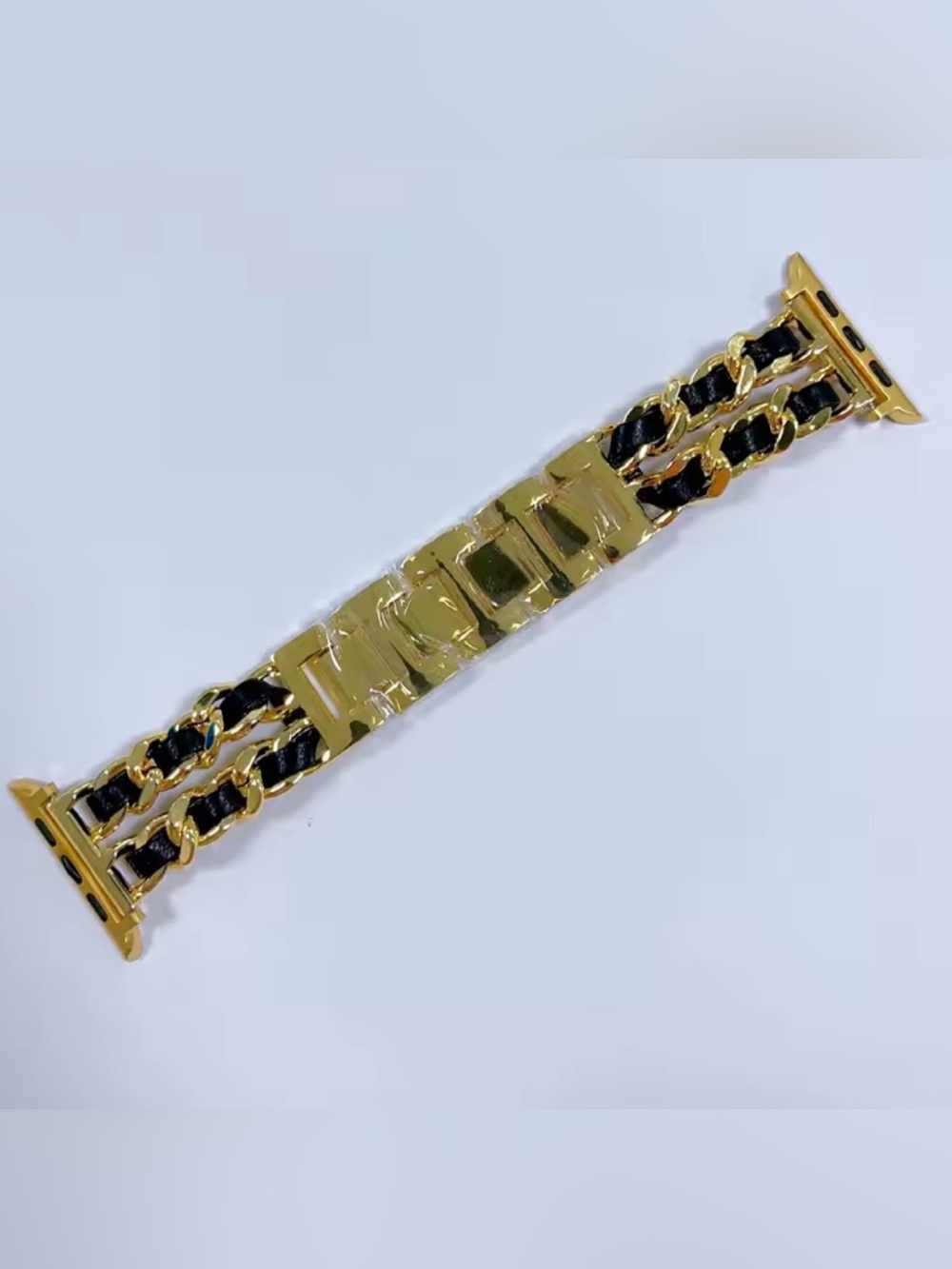 New gold and black Chain-Link Leather band for Apple Watch 38-49mm